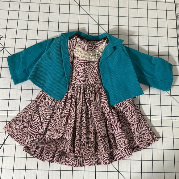 Vintage Handmade Doll Dress & Jacket Outfit – Burgundy Floral Print with Lace - Picture 1 of 13